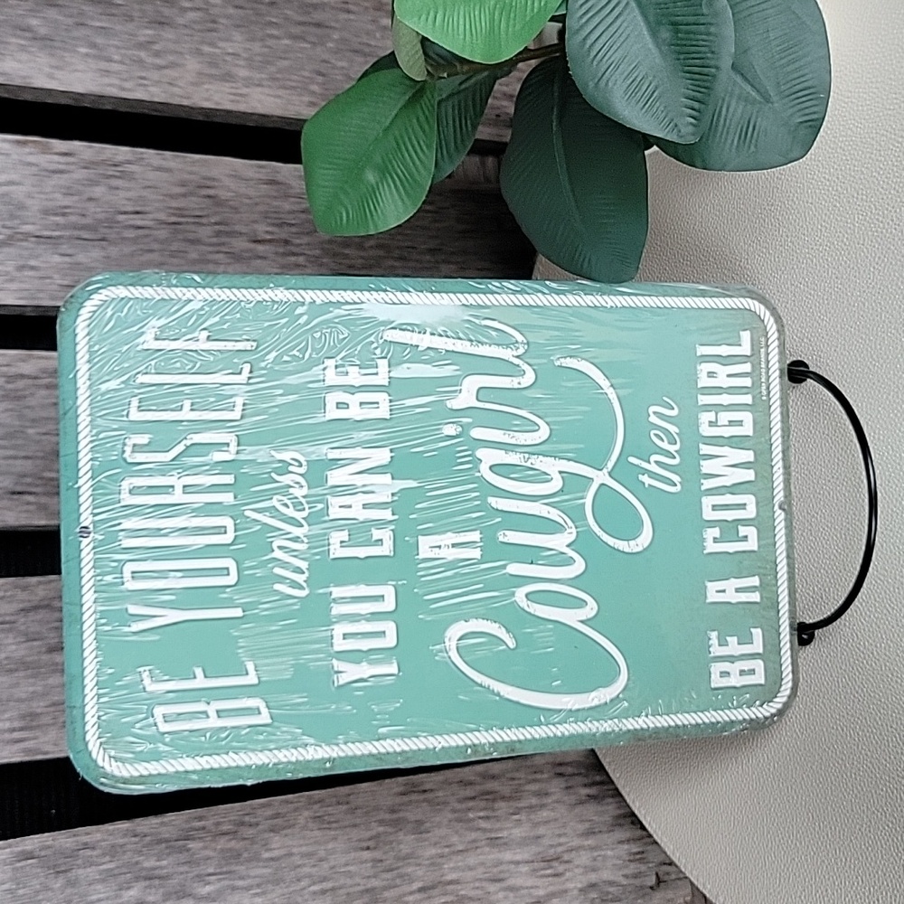 Open Road Brands Teal & White Metal Embossed Cowgirl Sign